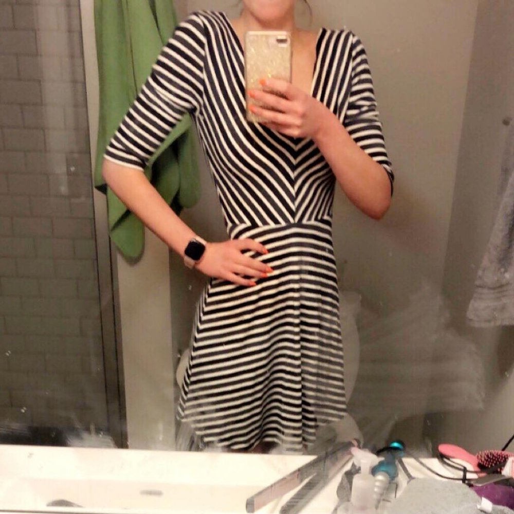 Black and White Long-Sleeved Striped Lush Dress